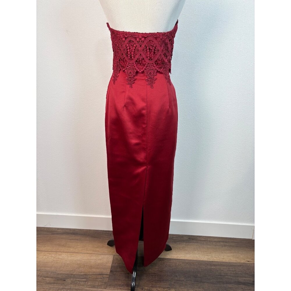 Jessica McClintock‎ Red Strapless Gown & Shawl Lace Satin Size 8 Glam Formal - Picture 4 of 16
